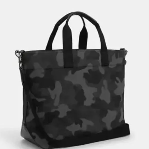 RETAIL $450 COACH Grey Black Camo Tote 38*Canvas & Leather Like New Unisex - Picture 2 of 8